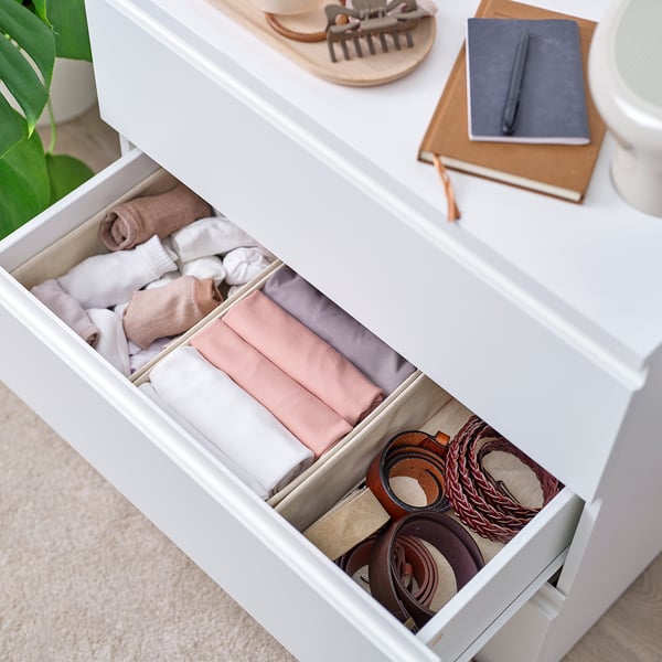 PURRPINGLA Caja, juego de 3, textil/beige, 20x38x12 cm