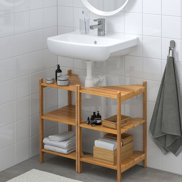 RÅGRUND / BJÖRKÅN estantería esquina para baño, bambú - IKEA