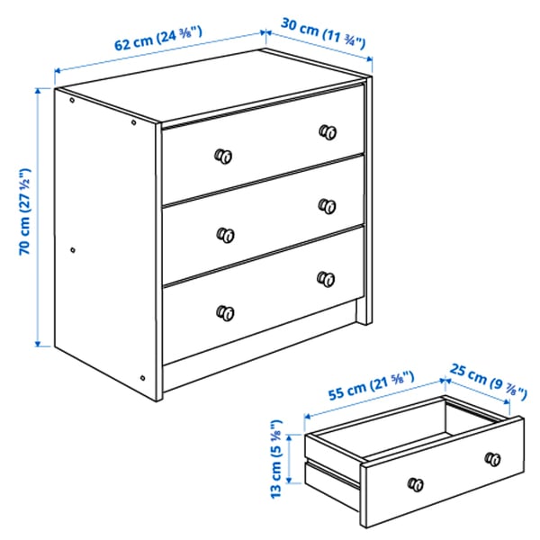 RAST cómoda de 3 cajones, pino, 62x70 cm - IKEA