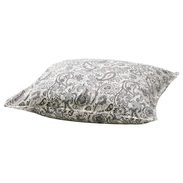 Funda de almohada RODGERSIA. Blanco, estampado de cachemira. Mezcla de tejidos rectangulares y suaves. Cierre de sobre.