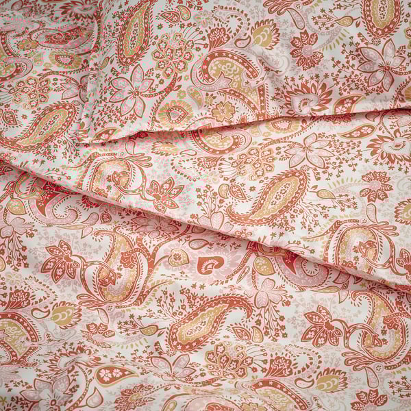 Ropa de cama con estampado de cachemira, flores rojas/doradas, suave tejido de mezcla de algodón.