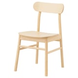 Silla RÖNNINGE de madera clara, diseño simple y robusto, asiento y respaldo redondeados, acabado natural.