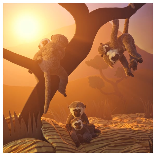 SANDLÖPARE Peluche, mono vervet con bebé/gris, 32 cm