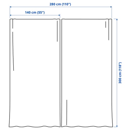 SANELA Cortinas, pack de 2 unidades, azul oscuro/con cinta de fruncir, 140x300 cm