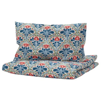 SÄTERVIDE Funda nórdica para cuna, blanco azul/motivo floral, 110x125/35x55 cm