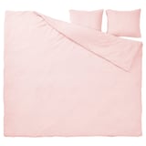 Juego de cama rosa claro, algodón orgánico, liso con textura sutil, incluye edredón nórdico y dos almohadas.