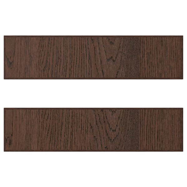 Dos paneles rectangulares de madera oscura en chapa de roble con cantos de madera maciza, parte de la serie SINARP.