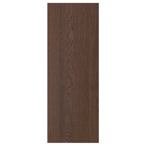 Muestra una puerta de armario SINARP en tono madera oscura con chapa de roble en forma rectangular, con un diseño moderno y elegante.