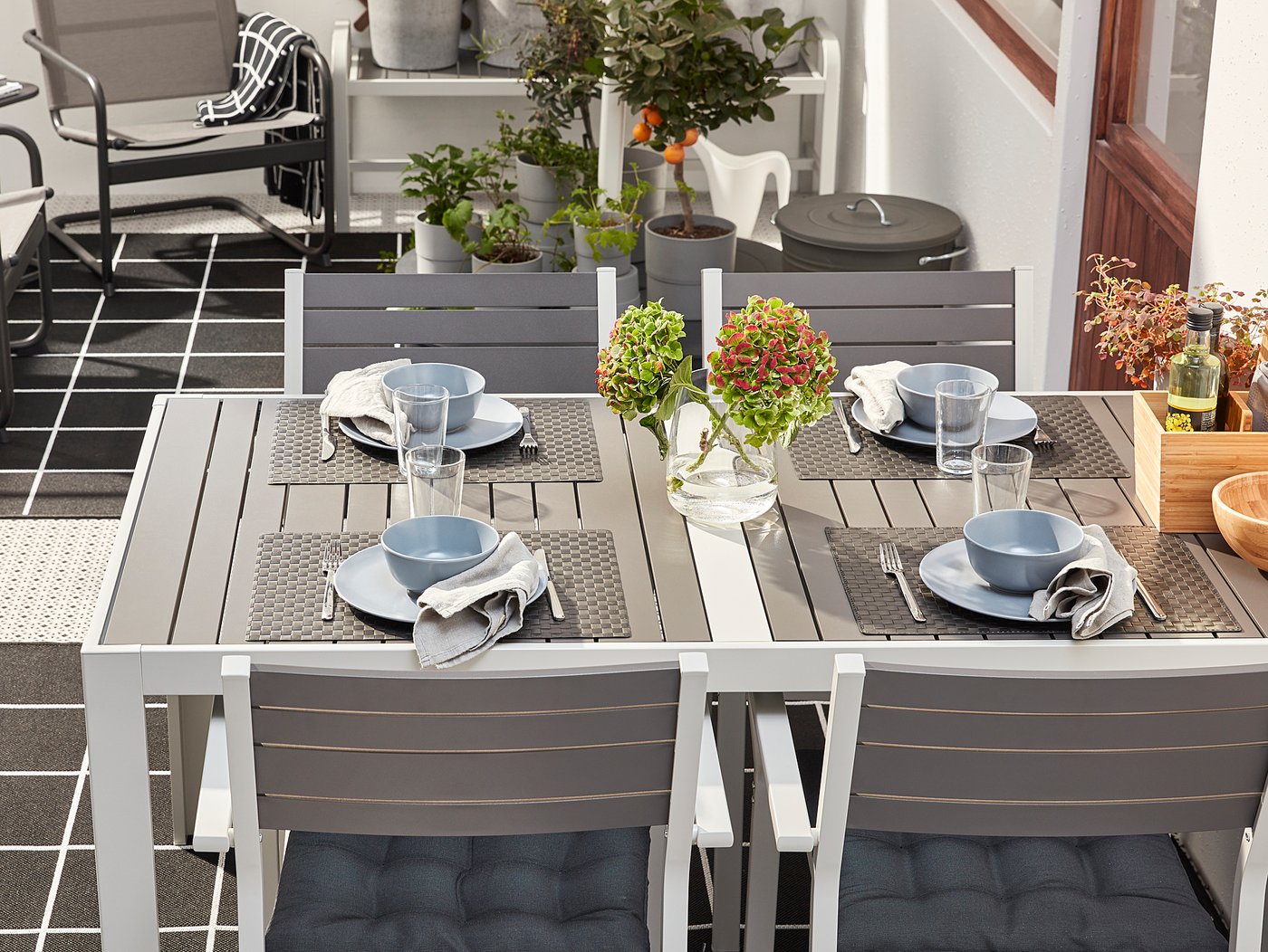 sjalland mesa jardin gris oscuro gris claro 156x90 cm