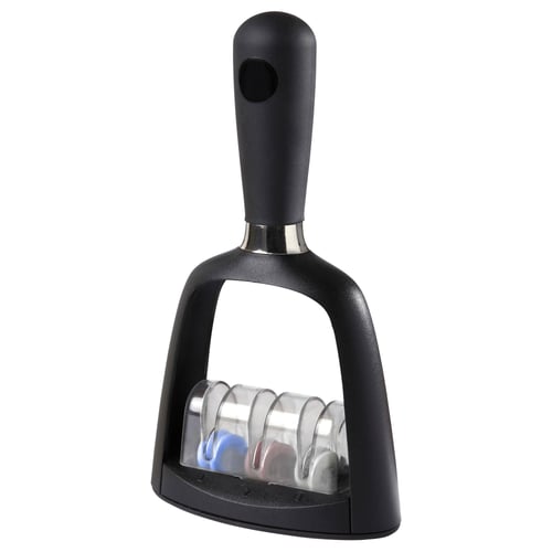 Afilador de cuchillos negro con 3 ranuras, empuñadura texturizada y cuerpo de plástico abs.