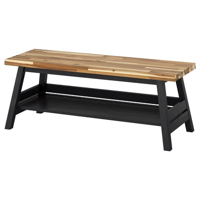 SKOGSTA Banco con almacenaje, acacia/negro, 120 cm