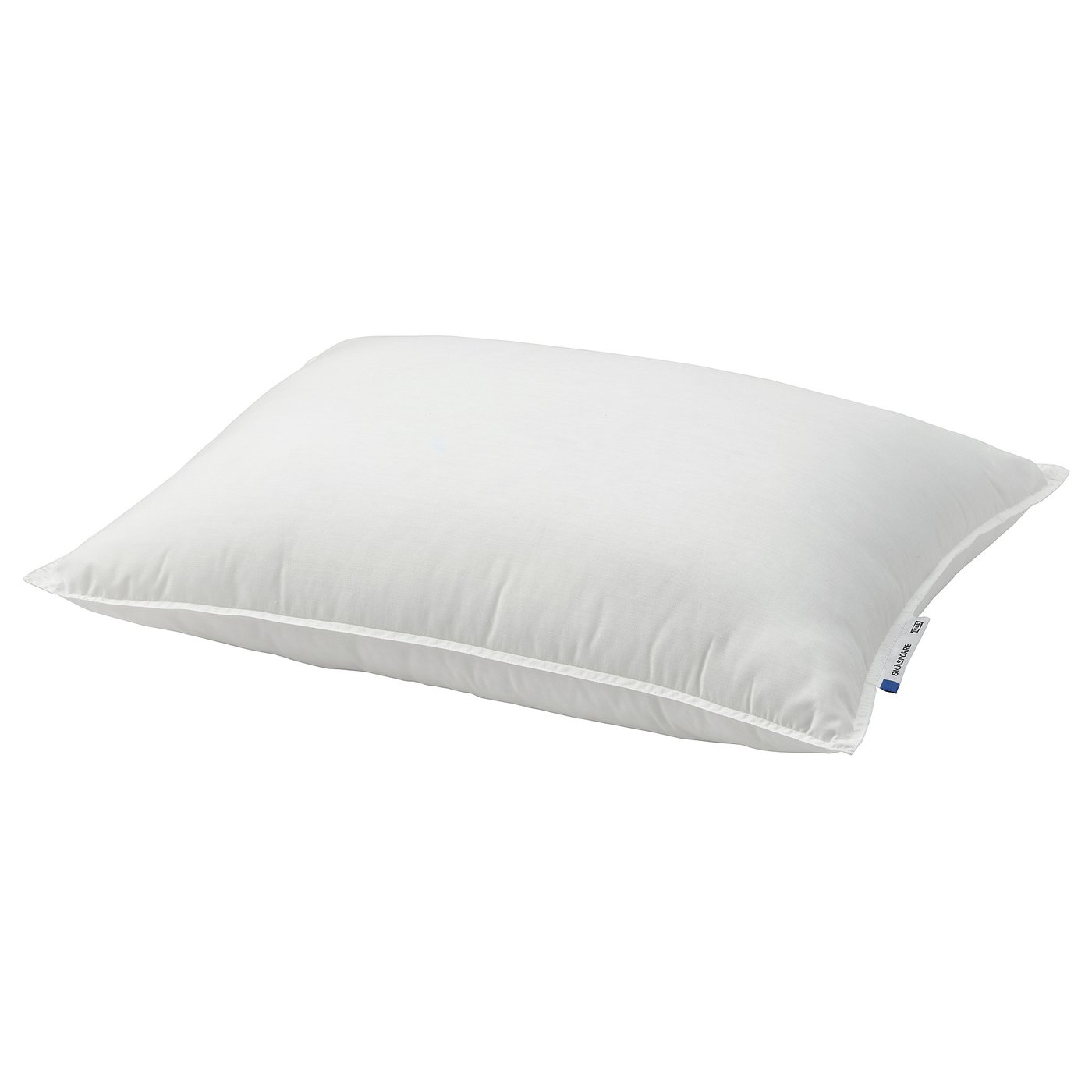 Almohada blanca SMÅSPORRE , suave y firme, materiales 100% reciclados, forma rectangular con diseño liso.
