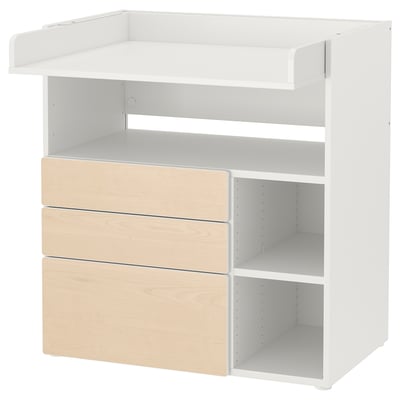 Cambiador SMÅSTAD blanco con cajones de madera clara, rectangular, diseño moderno.