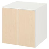 Cubo SMÅSTAD, blanco y madera clara, mueble de almacenaje cuadrado con dos puertas, bisagras de cierre suave.