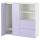 Un mueble de almacenaje para niños SMÅSTAD en color morado claro y blanco, con estantes abiertos, cajones y un armario.