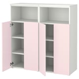 Armario SMÅSTAD de IKEA en blanco y rosa claro, 2 puertas, 2 estantes abiertos.