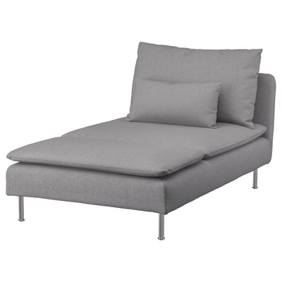 Tumbona gris SÖDERHAMN, elegantes patas de metal, suaves cojines.