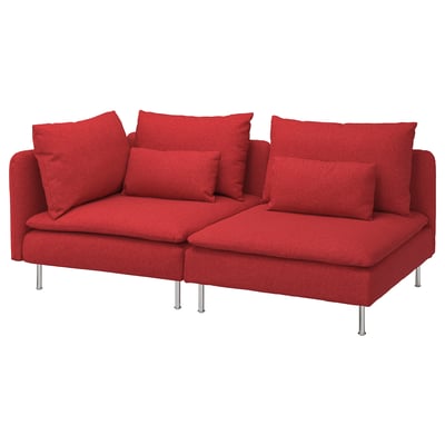 Sofá modular SÖDERHAMN rojo, diseño moderno con cojines ajustables y patas cromadas.