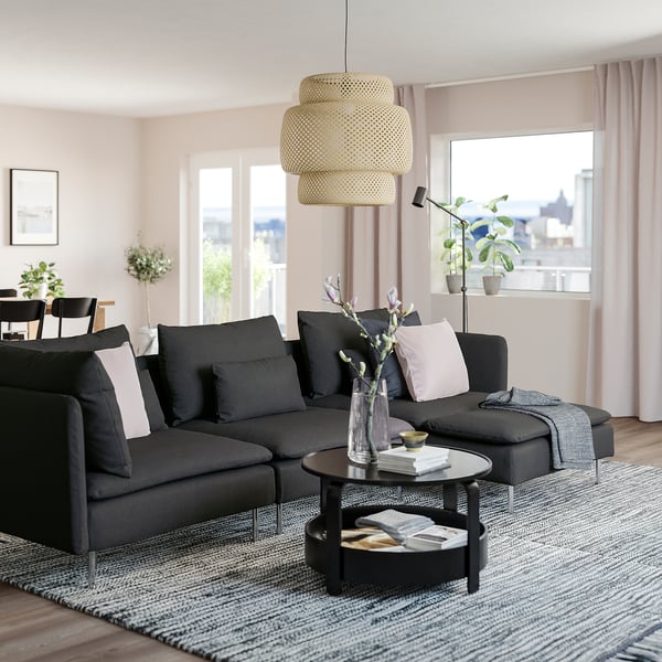 SÖDERHAMN sofá de 4 plazas con chaiselongue, Fridtuna gris oscuro IKEA