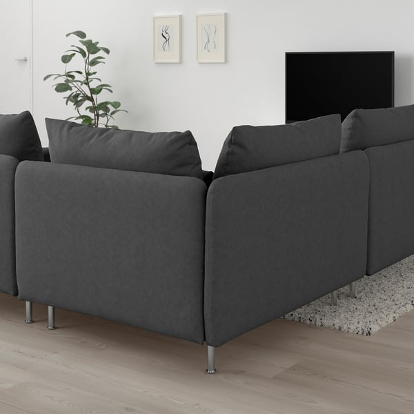 Sofá modular tapizado gris oscuro SÖDERHAMN, de diseño minimalista, amplio y cómodo, encaja bien en amplios salones con decoración moderna.