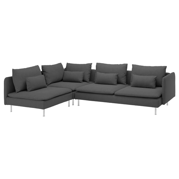 Sofá modular gris SÖDERHAMN, moderno, asientos profundos, patas metálicas, poliéster.