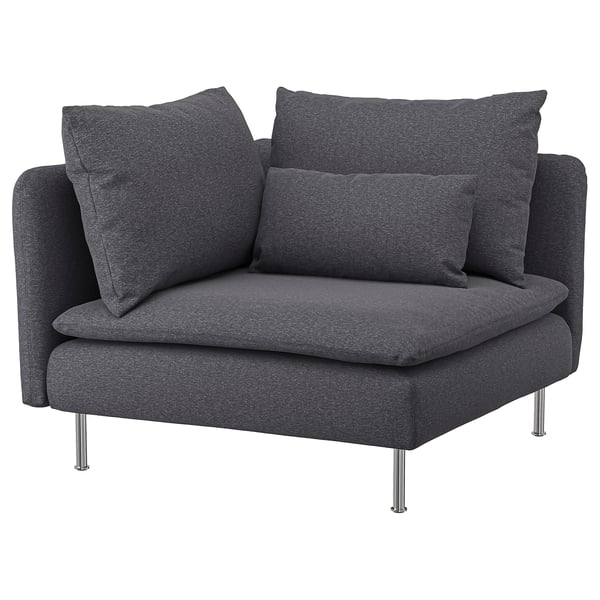 Esta imagen muestra un sofá esquinero SÖDERHAMN gris con tres cojines.