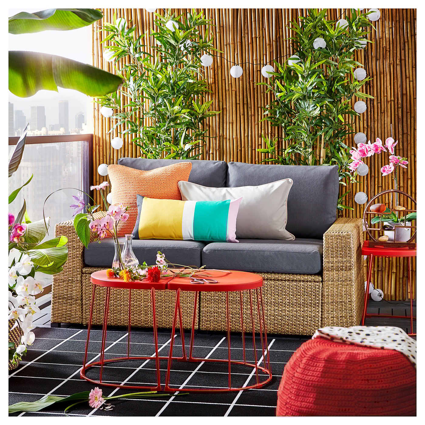 SOLLERÖN Sofá jardín modular 2 plazas, marrón, Frösön/Duvholmen gris