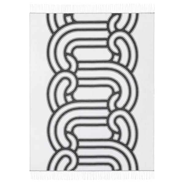 Manta SÖTRÖNN, blanco/negro, formas abstractas, poliéster 100% reciclado.
