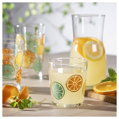 SPETSEKORRE Vaso, blanco/estampado de cítricos, 30 cl