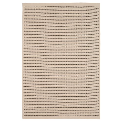 Alfombra STARREKLETTE, beige con rayas negras, rectangular, de algodón tejido plano.
