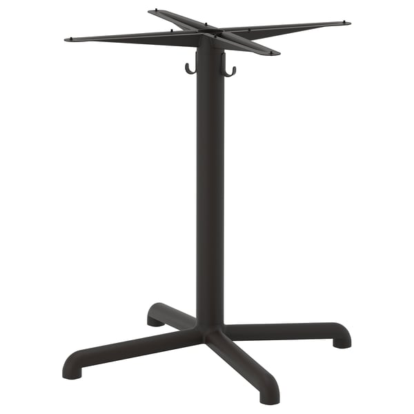 Soporte de mesa de metal negro con tres puntas, soporte de gancho central, diseño moderno y elegante.