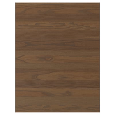 Frentes de cocina de chapa de fresno marrón oscuro TENSTA. Textura de vetas de madera, paneles rectangulares con mangos anchos de madera maciza.