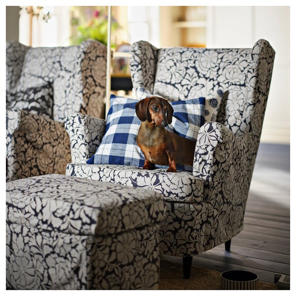 STRANDMON Funda para sillón, Ribersborg gris oscuro/beige