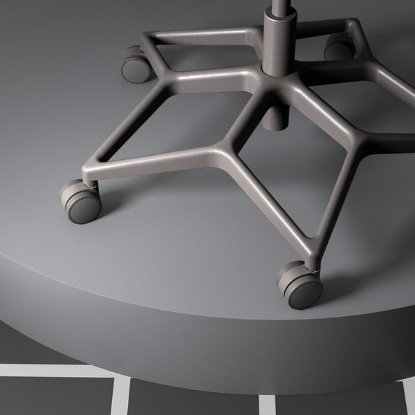 Sillas gaming Styrspeel con base gris oscuro con ruedas giratorias, diseñadas para la estabilidad y el movimiento.