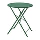 Opción: Una mesa metálica verde, redonda y plegable llamada SUNDSÖ. Tiene un diseño simple con un marco resistente y es perfecto para uso en exteriores.