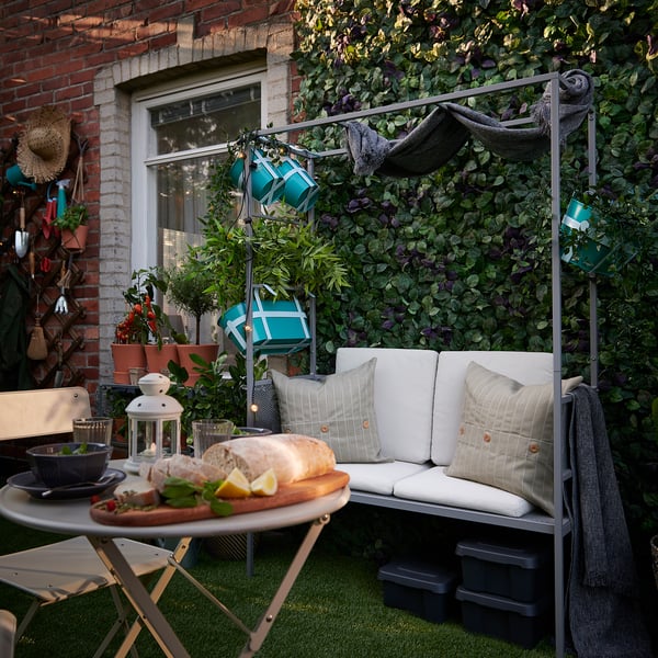 SVANÖ Banco con pérgola, gris, 119x48 cm - IKEA