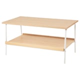SVENARUM mesa de centro de bambú, madera clara, 2 niveles, patas de metal blanco, rectangular, moderna.