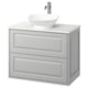 TÄNNFORSEN: mueble de baño de pared gris, encimera de mármol, lavabo redondo blanco, diseño clásico.
