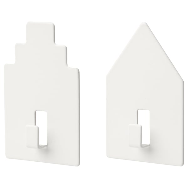 Dos ganchos de pared blancos minimalistas para objetos ligeros.