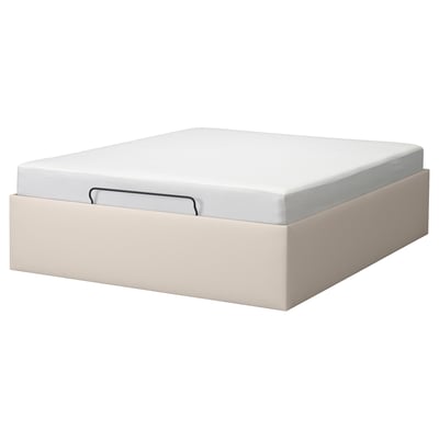 Cama de almacenamiento blanca TJÅLLE con diseño moderno y estructura de tela.
