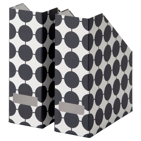 Revistero Tjbna, círculos blancos/negros, papel, rectangular, expositor inclinado.