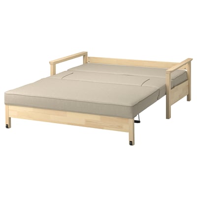 Sofá cama TORNSBORG, marrón claro, estructura de madera, cojines beige, diseño moderno.
