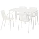 Conjunto de muebles de exterior TORPARÖ totalmente blancos con mesa rectangular y cuatro sillas. Diseño moderno, acero con recubrimiento en polvo y plástico para mayor durabilidad.