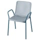 Silla TORPARÖ. Estructura de metal azul y asiento azul claro. Diseño moderno con patrón perforado. Ideal para uso en exteriores.