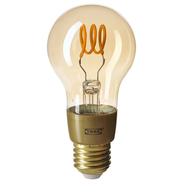 tradfri bombilla led e27 250 lumenes regulac lumin inalambr luz calida forma de globo vidrio transparente marron