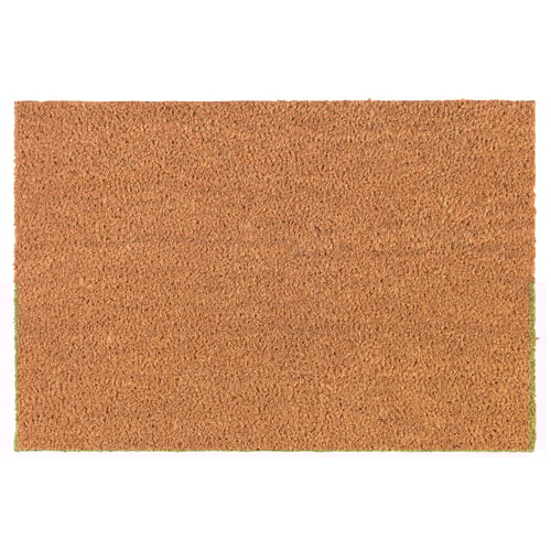 Felpudo de fibra de coco marrón en forma de rectángulo con textura natural.