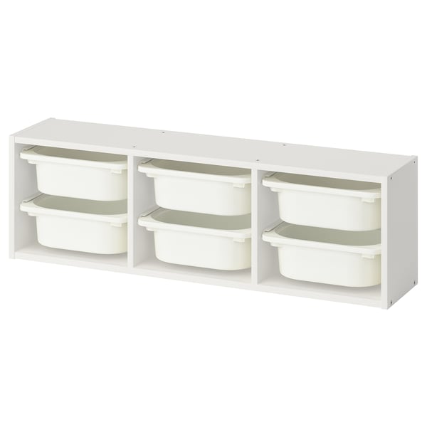 Mueble de almacenaje TROFAST blanco, rectangular con seis contenedores extraíbles.