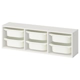 Mueble de almacenaje TROFAST blanco, rectangular con seis contenedores extraíbles.