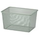 Una caja de almacenamiento de malla TROFAST en color verde, fabricada en acero con recubrimiento epoxi/poliéster, de forma rectangular.