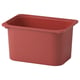 Una caja de almacenamiento TROFAST roja hecha de plástico reciclado, rectangular y profunda para juguetes o libros.
